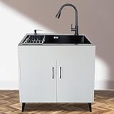 Freistehender Spülenschrank aus Edelstahl mit herunterziehbarem Wasserhahn für den Außen- und Innenbereich