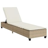 vidaXL Sonnenliege mit Auflagen Beige 55x200x25,5cm Poly Rattan, Gartenliege, Sonnenbett, Chaiselongue, Relaxliege, Tagesbett, Lounge Bett, Gartenbett