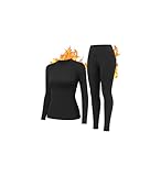 HiZiTi Thermounterwäsche Damen Skiunterwäsche Set Winter Schwarz Funktionsunterwäsche Thermo Unterwäsche Ski Damen Extra Warm Atmungsaktive Thermowäsche mit Thermounterhose Thermounterhemd Langarm L