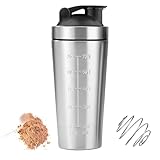 Elsrantor Protein Shaker, 750ml, Eiweiss Flasche Edelstahl, Shaker mit Kugel, Shake Becher, Proteinshaker, Eiweißshaker, Fitness Shakerbecher, Stahl Flasche für Eiweiß- & Sportgetränke
