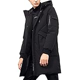 Herren Winterjacke Warm Lang Warme Atmungsaktiv Jacken Outdoor Coat mit Kapuze Schwarz M