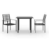 Teenpull 3-TLG. Garten Essgruppe Schwarz mit Glastisch und 2 PVC-Rattan Stühlen, Robustes Outdoor Patio Möbel Set für Balkon & Veranda, wetterbeständiges Dining Set für den Außenbereich.