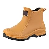 Regenschuhe Unisex-Erwachsene Gummistiefel Wasserdicht Mit Blockabsatz Rutschfeste Stiefel Gartenschuhe Anti-Rutsch Knöchel Gummi Stiefel Stiefeletten Mit Komfort Einlegesohle Mode Außenbereich