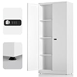 LHForgetech Aufbewahrungsschrank mit 2 Türen, Stahlspind, Abschließbarer Metallschrank mit Zahlenschloss, Verstellbare Regale, 180x80x40 cm, Mehrzweckschrank für Büro Garage & Haushalt, Weiß