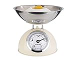 Korona 76151 Retro-Küchenwaage Paul | Tragkraft 5 kg, Einteilung 20 g | Inkl. Edelstahl-Wiegeschale | Tara-Zuwiegefunktion | Große Vollsichtskala, creme