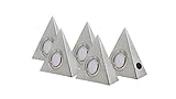 Rolux LED Dreieckleuchten 'DF-1927' 5er Set matt-chrom Edelstahl Zentralschalter 5x 3W 12V 3000K warm-weiß