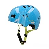 Fischer BMX Fahrradhelm Plus Radhelm, Dirt Bike Helm mit integriertem LED-Rücklicht, Game/hellblau, S/M, 54-58cm