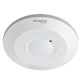 Oktaplex Ida Decken-Bewegungsmelder flach 360° Hochfrequenz-Sensor 2-16m Reichweite 230V Präsenzmelder weiß mit Dämmerungssensor