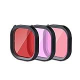 FLOTRUTE 3 in 1 Schnorcheltauchen Unterwasser Rot/Pink/Lila Linsenfilter in Meerwasser & Süßwasser für wasserdichtes offizielles Gehäuse von GoPro Hero 11, 10, 9, Schwarz