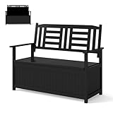 COSTWAY Gartenbank Holz mit Stauraum, wetterfeste Truhenbank, 2-Sitzer Holzbank mit integrierter Kissenbox, Balkonbank, Sitzbank für Garten, Balkon, Terrasse, 123 x 68,5 x 96 cm (Schwarz)