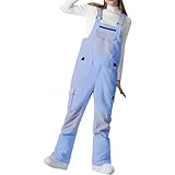 Damen wasserdichte Skioveralls Isolierte Snowboard Trägerhose Winddicht Fleece Gefüttert Winter Overall Atmungsaktiv Outdoor Schneefest Skihose Verstellbare Thermo-Schneekleidung, blau, XXL