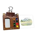 Generisch Pocket Aquarell, 12 Farbe Mini Aquarell Set, Holz Malpalette Gouache Wasserpinsel Clip Aquarellpapier, Für Maler Künstlers Journal Travel