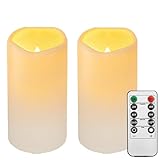 Biyanuo 2PACK Wasserdichte Outdoor LED Kerzen Fernbedienung Timer, Kunststoff flammenlose batteriebetriebene elektrische Säulenkerze (D7.5 xH14cm) Camping, Hochzeiten, Geschenke,Home Decoration