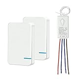 Thinkbee 230V Funkschalter Set mit Fernbedienung MINI Kabelloser Lichtschalter Wasserdicht Wireless Schalter für In/Außen Lampe 1000W Installierbar/Tragbar Funktaster 60.0000 Mal Verwendbar-2 Knöpfe