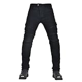 CFlong Motorrad-Jeanshose Für Herren/Damen, Sturzfeste Jeans Mit Geradem Bein Und 4 Arten Von Schutzausrüstung, Motorradhose Für Motorradrennfahrer (Schwarz,XL)