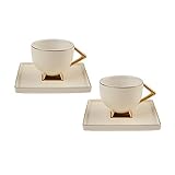 Karaca Art Deco Creme-Set mit 2 Kaffeetassen, Mokkatassen, Espressotassen Coffee Cup Set Mochatassen-Espressotassen Set Aus Porzellan, Robuste Mokkatasse, Dicker Trinkrand, Porzellan