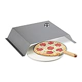 Relaxdays BBQ Pizzaaufsatz, mit Pizzastein & Schieber, Thermometer, Pizza Grillaufsatz, Edelstahl, 10x55,5x40 cm, Silber
