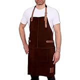 REDSALT® Premium Lederschürze 100% Büffel Wild Leder 84x62cm braun | Profi BBQ Grillschürze Arbeitsschürze Küche Gastronomie Bar Barista | Kochschürze Küchenschürze Schürze Geschenke für Männer