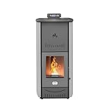 STUFE A PELLET ITALIA New York 20 Kw | Hydro-Pelletöfen für Heizung und Warmwasser Effizienz 90% Heizt 120m² Autonomie 22 Std. Programmierbar 5 Geschwindigkeiten und Kräfte 24 Monate Garantie Grau