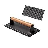 Küchenpresse Aus Gusseisen – Rechteckiger, Stabiler Holzgriff Aus Massivem Eisen, Antihaftbeschichtete Smash-Burgerpresse Zum Grillen Im Freien, Grill Mit Gleichmäßigem Kochgewicht | Grillzubehör Für