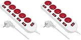 Maclean MCE204 R/W 5-Fach Steckdosenleiste Typ-E 1,5m mit Schalter Mehrfachsteckdose Mehrfach Steckdosen Leiste Kinderschutz FR Stecker Max. 10A (Weiß/Rot) (Packung mit 2)