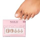 NAILD Soft Gel Press On Fußnägel | 32x dünne und wasserfeste Soft Gel Nägel zum Aufkleben | Natürliches Tragegefühl | inkl. Nagelkleber und Nagelsticker | Künstliche Fußnägel (Champagne, Fußnägel)