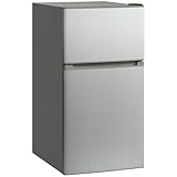 HOMCOM Kühl-Gefrier-Kombination 88 L, kleiner Kühl-Gefrier-Kombination, geräuscharm, 2 wendbare Türen, Beleuchtung, herausnehmbare Einlegeböden, verstellbare Thermostate, Schaufel und Eisbehälter