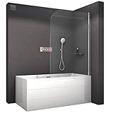 BERNSTEIN Badewannenaufsatz NT201 Duschwand für Badewanne, Faltwand für Wanne 100x140cm, Duschwand, Duschtrennwand aus ESG-Glas –Duschabtrennung Badewanne Profilfarbe Chrom