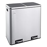 SVITA TM2X30 Treteimer 60 Liter Abfalleimer Mülleimer Design Mülltrennung Papierkorb Küchen-Ordnung Trennsystem (Silber)