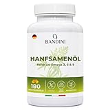 Bandini® Hanföl 1000mg pro Weichkapsel | 180 Softgel-Kapseln | Kaltgepresst Hanfsamenöl für 6-Monats-Vorrat | Reich an Omega 3, 6 und 9 | ALA, Linol- und Ölsäure | 1 Softgel pro Tag | Hemp Seed Oil