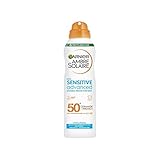 Garnier Ambre Solaire SPF 50+ Sensitive Advanced Dry Mist Sonnencreme-Spray, wasserfester und nicht fettender Sonnenschutz, parfümfrei, UVA- und UVB-Schutz, von Cruelty Free International anerkannt,