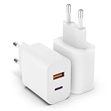 20W USB C Adapter, 2er Pack iPhone ladegerät für iPhone 16 15 14 Plus Pro Max 13 12 11 SE, USB A+C PD 3.0 iPhone schnellladegerät, Ladestecker Power Adapter USB stecker Netzteil(Ohne Ladekabel)