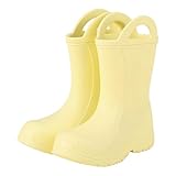 Kinder Gummistiefel für Jungen Mädchen EVA Leichte Regenschuhe Bequeme und Wasserdichte Kleinkinder Regenstiefel mit Anziehgriffen, Herstellergröße 21, EU-Größe 32, Gelb
