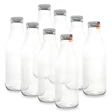 BAUER Flaschenbauer - 8 leere Glasflaschen 1l inkl. Twist-Off-Schraubdeckeln TO48 in weiß - Glasflasche 1 Liter (Weithalsflasche) geeignet als Milchflasche 1l, Saftflasche, Smoothie Flasche