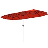 Tangkula Großer Terrassenschirm, doppelseitiger Tischmarktschirm mit Kurbel, 12 robuste Rippen, Sonnenschutz, rechteckig, Doppel-Sonnenschirm für Garten, Terrasse, Pool, Orange