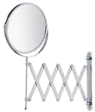WENKO Kosmetik-Wandspiegel Teleskop Exclusiv, Kosmetikspiegel mit 3-Fach Vergrößerung, Stufenlos ausziehbar, Schwenkbar, Höhenverstellbar, Spiegel: Ø 16 cm, 19 x 38,5 x 50 cm, Chrom