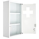 Theo&Cleo Medizinschrank Abschließbar Hängend, Erste Hilfe Schrank, Arzneischrank aus Edelstahl, Wand-Medizinbox 48 x 27 x 12 cm (Weiß - 3 Schichten)