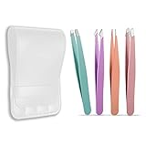zoerbufan Pinzetten Set, 4 Pack Pinzette aus Edelstahl, Augenbrauenpinzette Profi, Splitterpinzette Spitzpinzette für Frauen und Männer, Gesichtshaarentfernung Hochwertige, Tweezers 4 Color