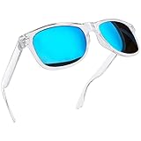 Joopin Blaue Sonnenbrille Herren Polarisiert UV400 Unisex Spiegel Rechteckig Retro Damen Sonnenbrille Blaue Gläser für Fahren und Tourismus (Transparent Verspiegelt Blau)