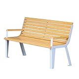 NRNQMTFZ Gartenbank,Parkbank zum Relaxen mit Rückenlehne,Wetterfeste Metallbank, Außenterrassenbank mit Stahlrahmen,pflegeleicht,für Terrasse, Park,Balkon(Pine Wood)