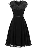 Dressystar Damen-Cocktailkleid aus Spitze und Chiffon, schwarz, Knielang, AUP2050 Black S