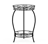 Bomclap 2-Tier Pflanzenständer, Blumenständer aus Metall, 48cm Blumentopfhalter den Innen- und Außenbereich, Garten Balkon Deko, Schwarz