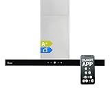 KKT KOLBE Dunstabzugshaube 90cm | Inselhaube | Edelstahl | schwarzes Glas | Smart WiFi App | WLAN | Nachlaufautomatik | SensorTouch Bedienung | DELTA-INSEL-HC