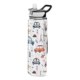 Mnsruu Wasserflasche mit Polizei-Auto-Hubschraubern, 1 l, mit Strohhalm, auslaufsicher, BPA-frei, Tritan-Trinkflasche, Sport-Wasserflasche für Männer, Frauen, Kinder
