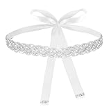 Ouligay Braut Strass Hochzeit Gürtel Glitzer Brautgürtel Weiß Glitzer Schärpe Handgefertigt Gewebt Kristall Silber Taillengürtel für Braut Brautjungfer Hochzeit Party Ballkleid Abendkleider 43 cm