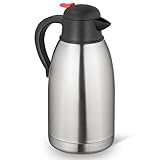 Chesnia Thermoskanne Isolierkanne 2L, Edelstahl Edelstahl Thermokaraffe, Doppelwand Vakuum Kaffeekanne, Wasserkaraffe zum Warm- oder Kalthalten von Tee, Milch und Getränken