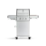 BURNHARD 2-Brenner Gasgrill FRED Jr. Deluxe 2023 inkl. 900°C Infrarot-Keramikbrenner, Gusseisen-Grillrost, Grillabdeckung, Edelstahl Grillwagen + klappbare Seitentische