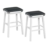 Set mit 2 modernen Barhockern, gepolsterte Sattelsitze, PU-Leder, Nagelkopfbesatz, rutschfeste Fußpolster, Thekenhöhe, Stühle für Esszimmer und Wohnzimmer, Weiß und Grau, 50 x 40 x 76 cm
