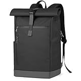 Inateck RollTop Rucksack Herren Damen 25L-30L Fahrradrucksack LaptopRucksack Schulrucksack für Uni Fahrrad Freizeit Job Sport Reisen, Radsport Stylische Tagesrucksack mit 17 Zoll Laptopfach - Schwarz