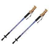 MidGard Nordic Walking Stöcke Teleskop Antischock Wanderstöcke aus Aluminiumlegierung mit Korkgriff & Dämpfung verstellbar in der Länge 65-135 cm Blau 2 STK.